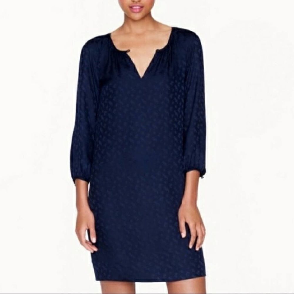 J. Crew Jacquard Silk Paisley 3/4 Sleeve Dress in Navy Sz 2